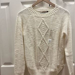 Junior’s White Mock Neck Cable Knit Pullover Sweater Size Large